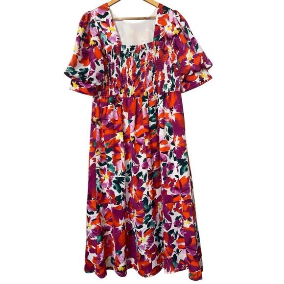 Center & main stroll in the park floral maxi dress size xl smocked balloon sleev - Picture 2 of 15